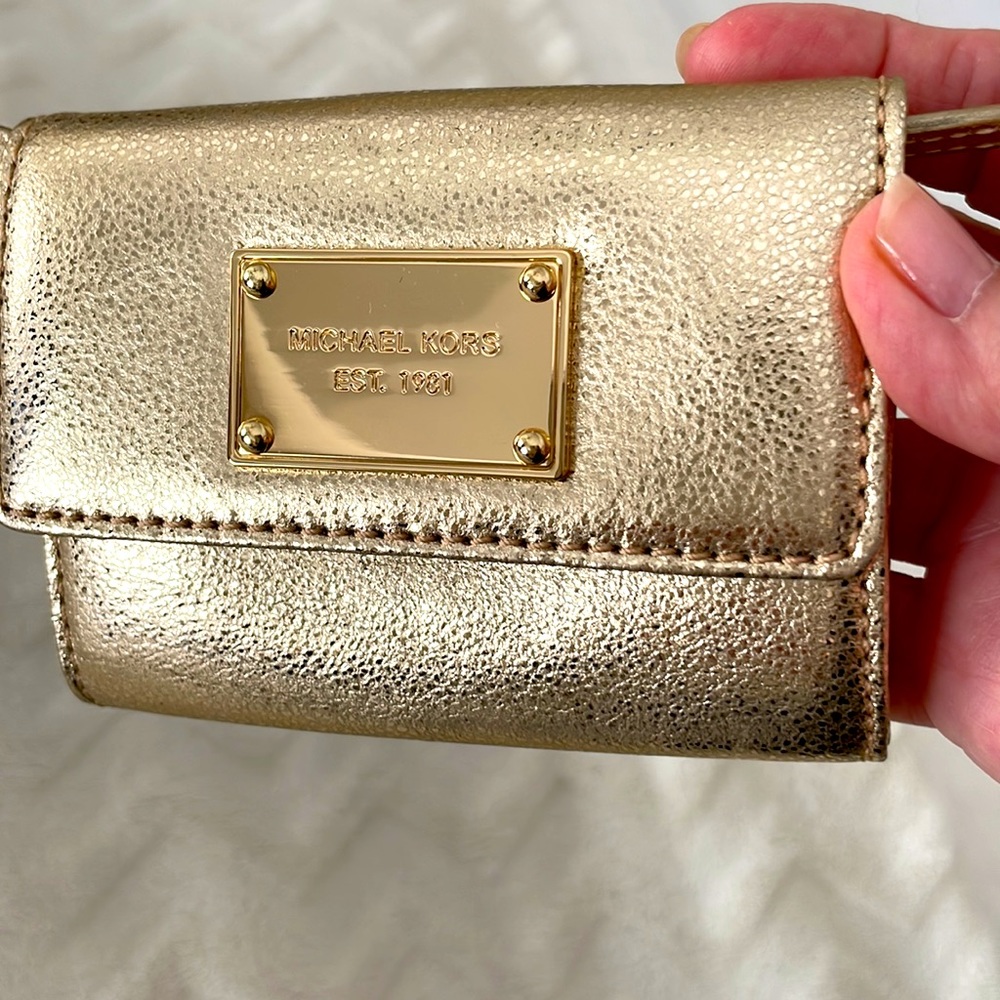 Michael Kors Gold Tiny ID Wallet with Key Ring